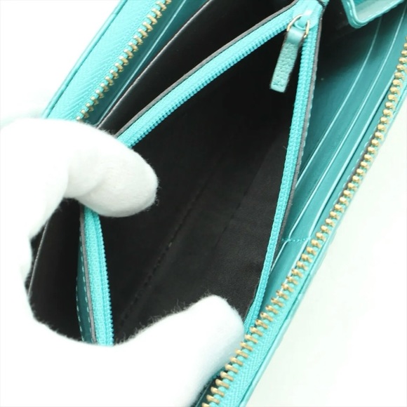 Gucci Guccissima Zip Around Long Wallet and Box Turquoise Blue Leather Authentic - Picture 7 of 8